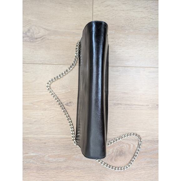 Preston & York Black Leather Shoulder Bag Structured Evening Silver Chain Strap - Picture 8 of 13